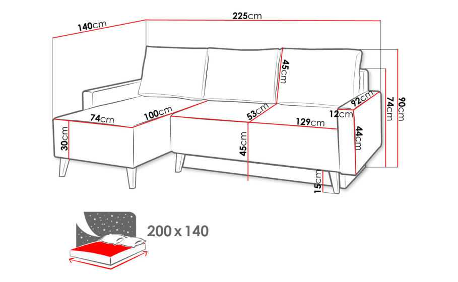 OLAF Sofasæt med puf - dimensioner